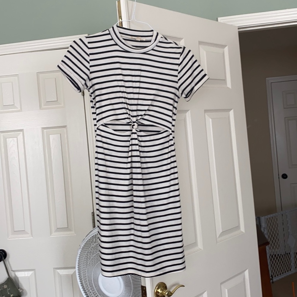 Black and white striped short sleeved dress